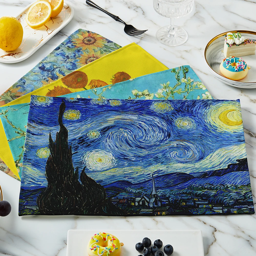 Linen Table Runner - Novo van gogh pintura a óleo