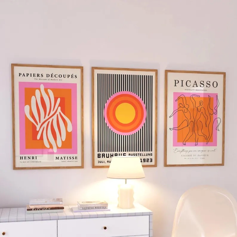 Home Decor Theme - 3 peças de arte moderna laranja