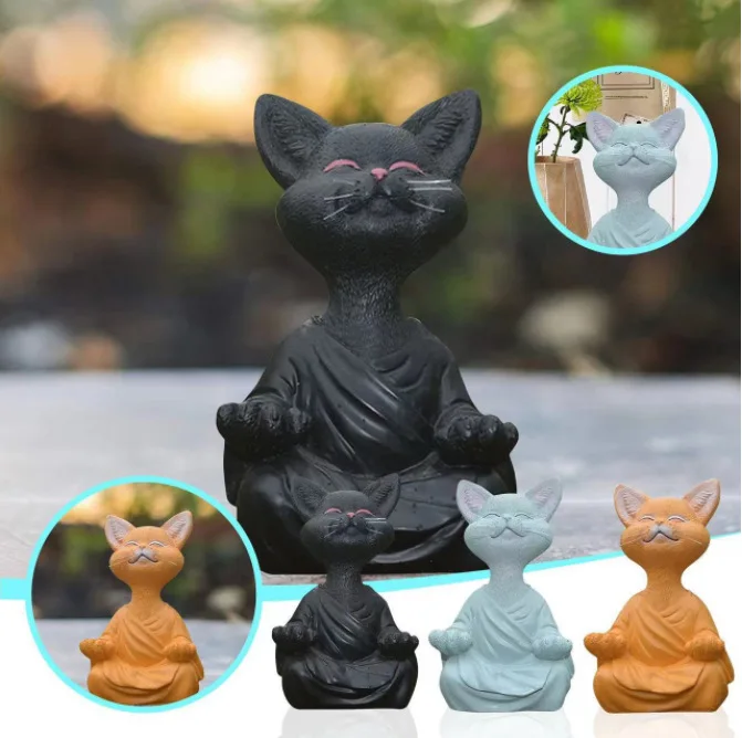 Home Decor Za - Meditação gato escultura decoração de jardim