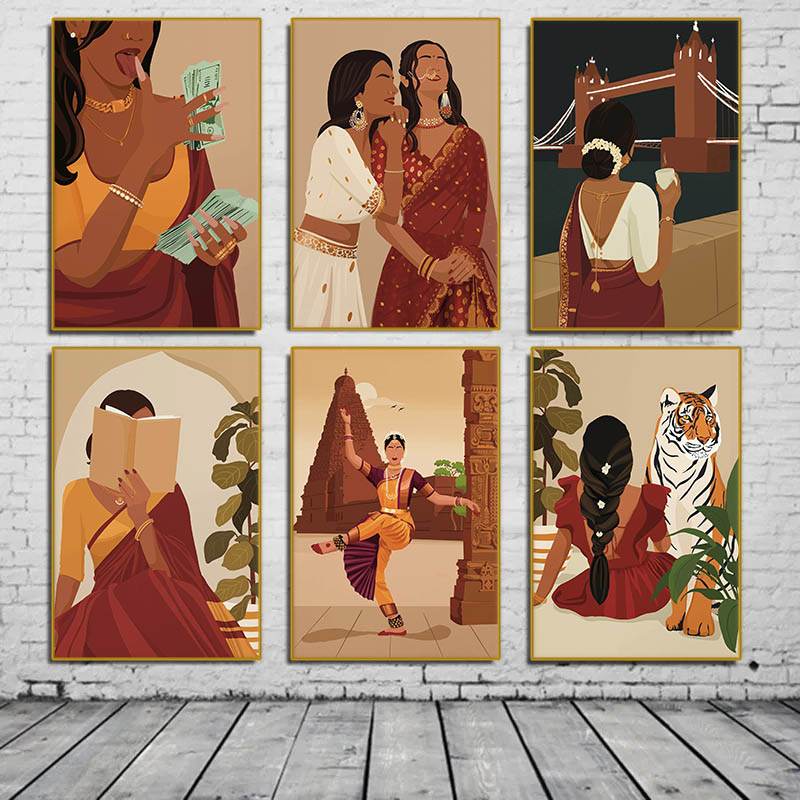 Home Decor Indonesia - Mulher Indiana em Saree Lendo Livro