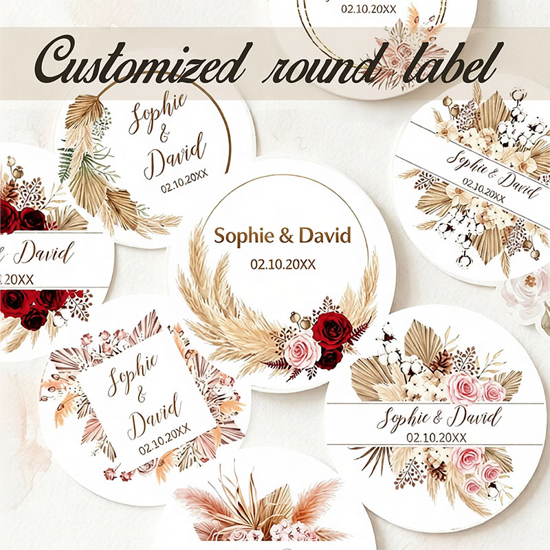 Pampas Grass Decor - Adesivos Personalizados Boho para Casamento com