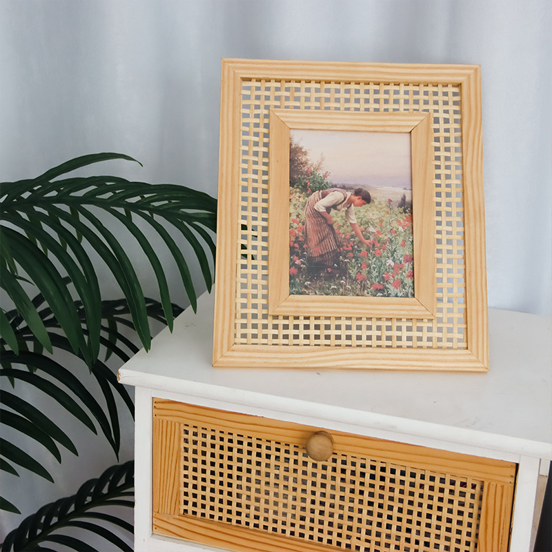 Bamboo Photo Frame - Nórdico madeira maciça Rattan tecido Photo