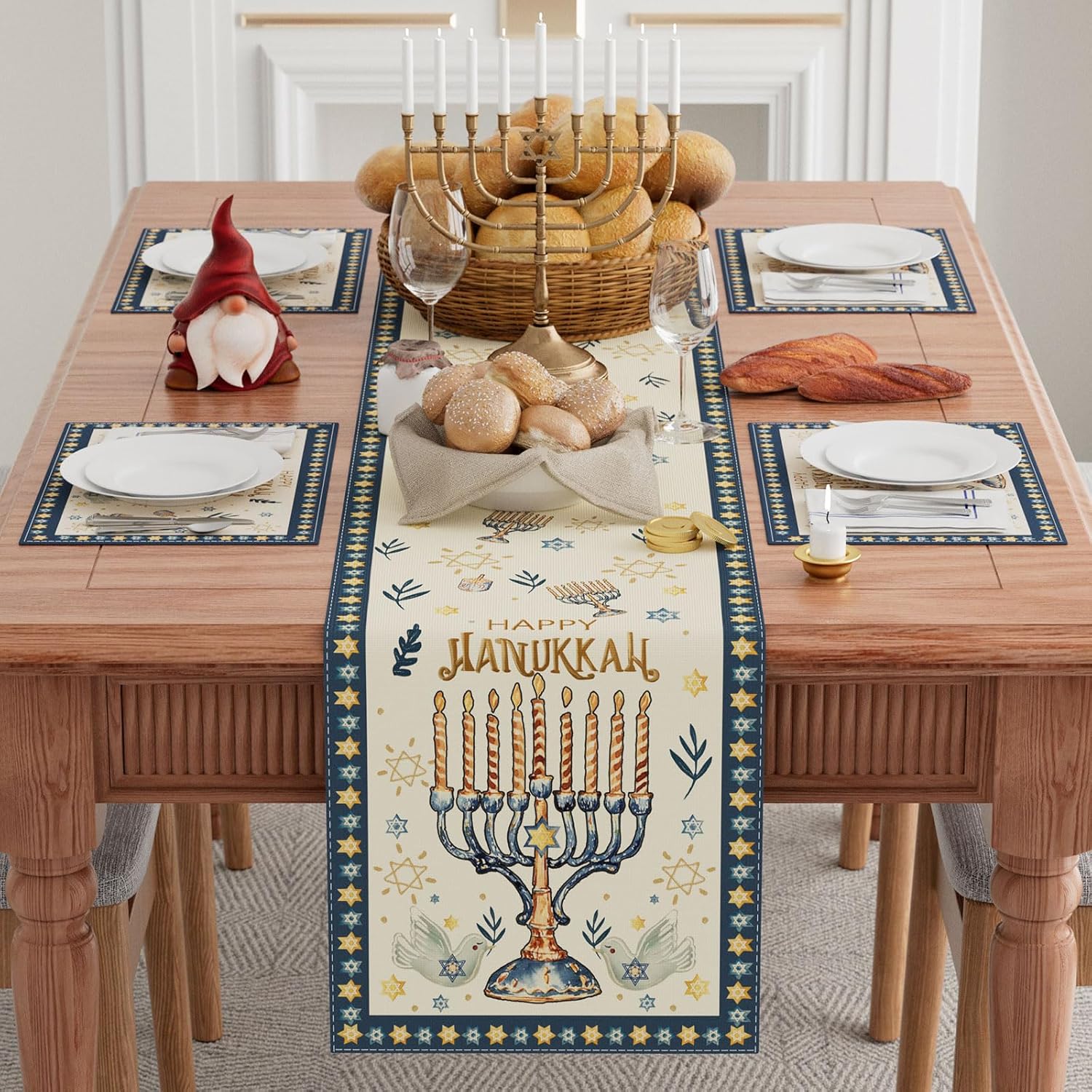 Feliz hanukkah chanukah menora - Linen Table Runner avaliação e preço