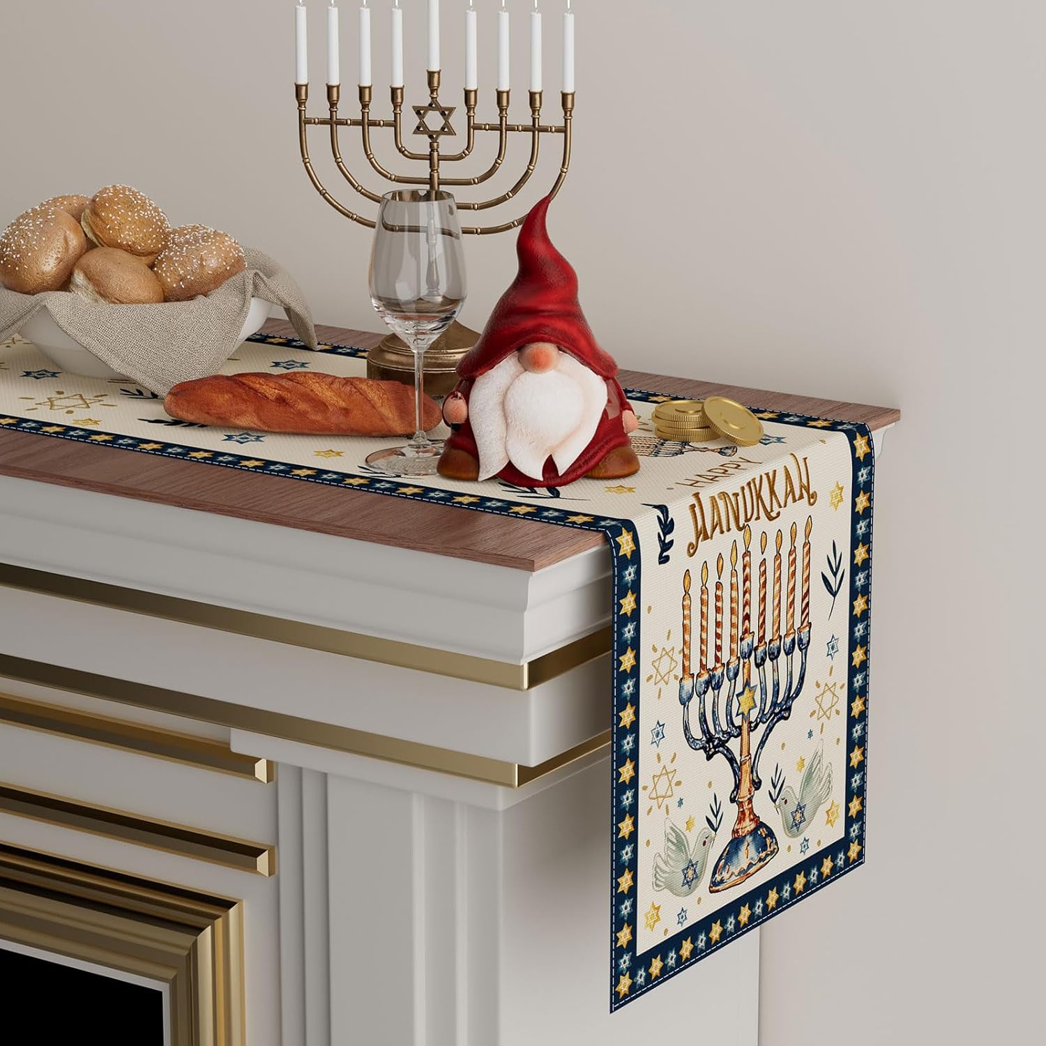 Feliz hanukkah chanukah menora - Linen Table Runner avaliação e preço