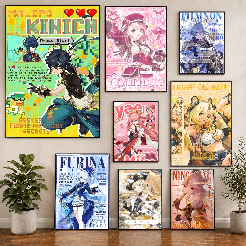 Pôster estilo revista Genshin, - Home Decor Magazine avaliação e preço