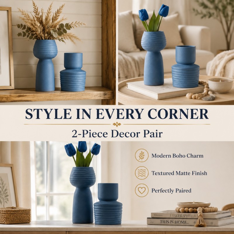 Conjunto de 2 Vasos Azuis Text - Pampas Grass Decor avaliação e preço